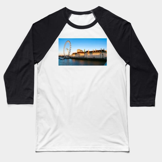 London Eye Gorgeous Sundown Near River Thames Baseball T-Shirt by fantastic-designs